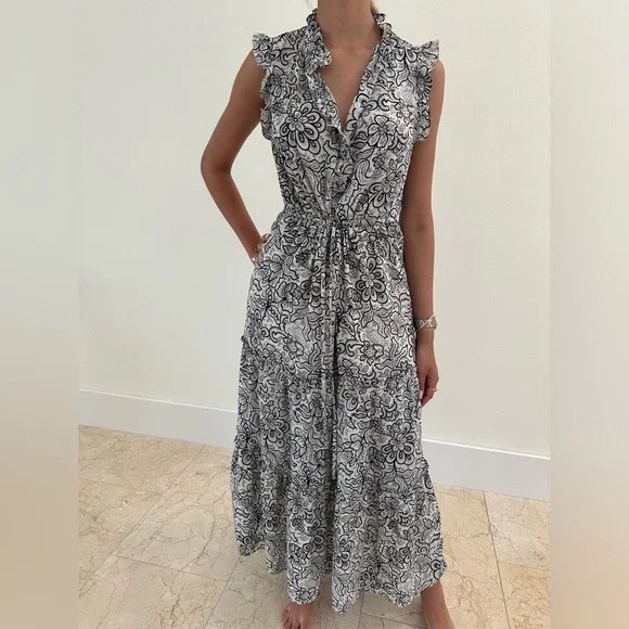 Who What Wear Black and White Tiered Maxi Dress - Picture 1 of 6
